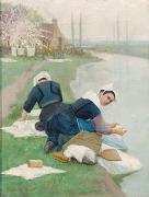 Lionel Walden Women Washing Laundry on a River Bank Spain oil painting artist